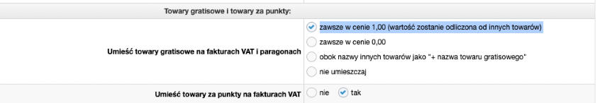 Ustawienie towarów gratisowych i ich ceny na dokumentach sprzedaży