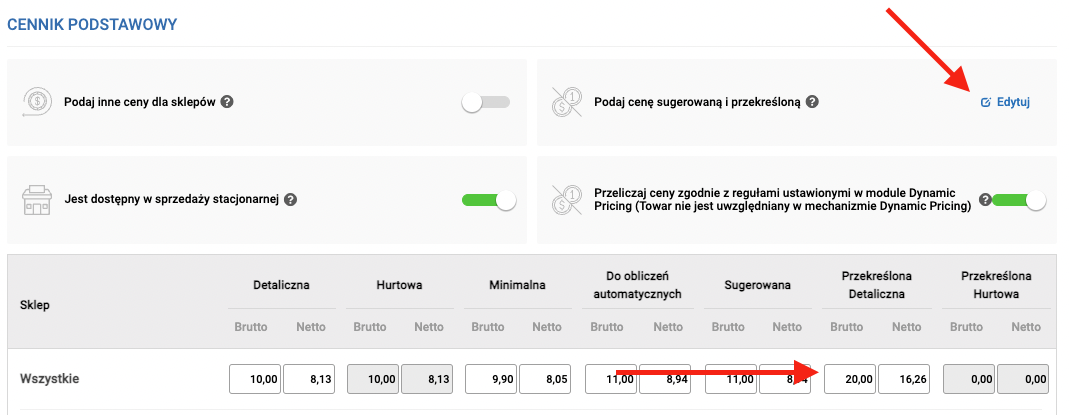 Ustawienie ceny przekreślonej