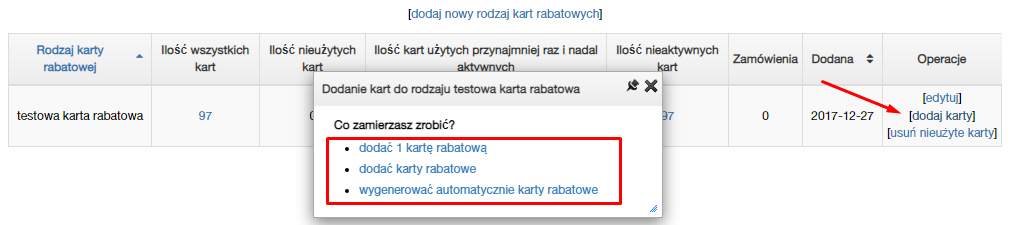 Dodawanie konkretnych kart rabatowych