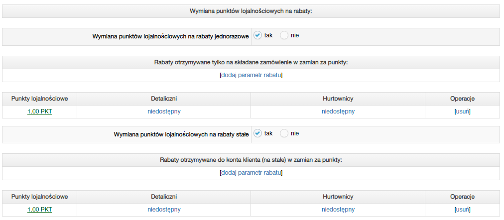 Konfiguracja wymiany punktów lojalnościowych na rabaty