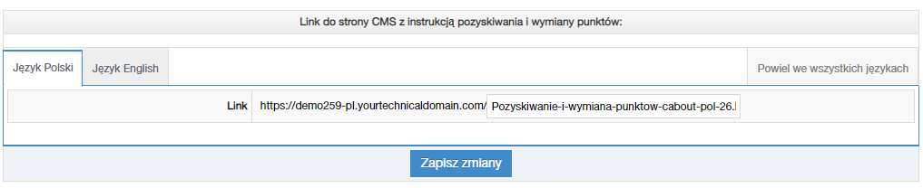 Konfiguracja linku prowadzącego do strony opisującej zasady programu lojalnościowego