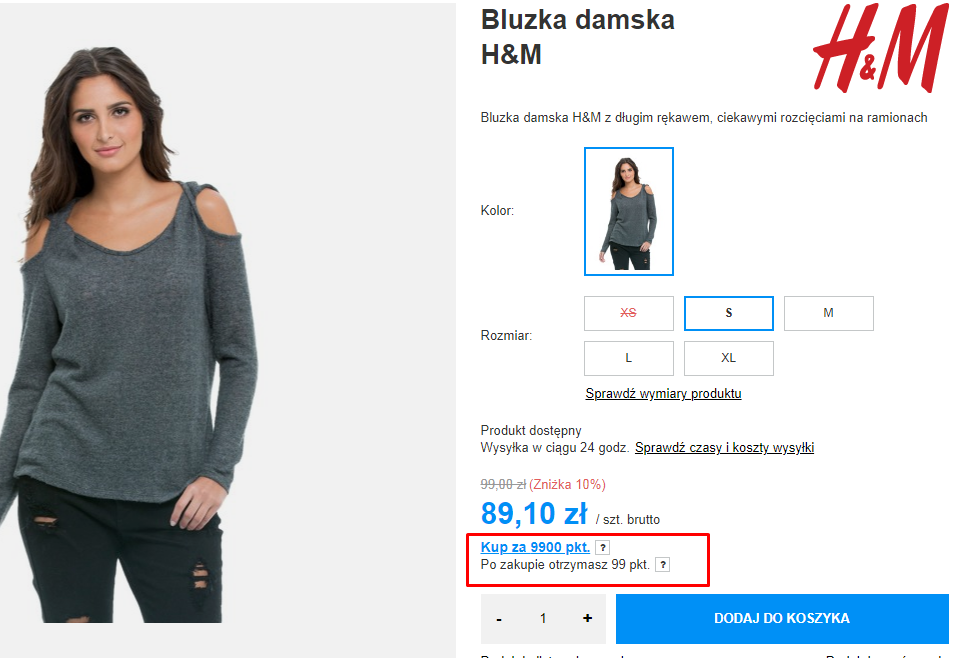 Ilość punktów widoczna na karcie towaru w sklepie