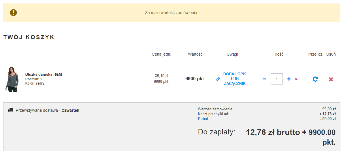 Koszyk w sklepie - wyliczenia punktów lojalnościowych