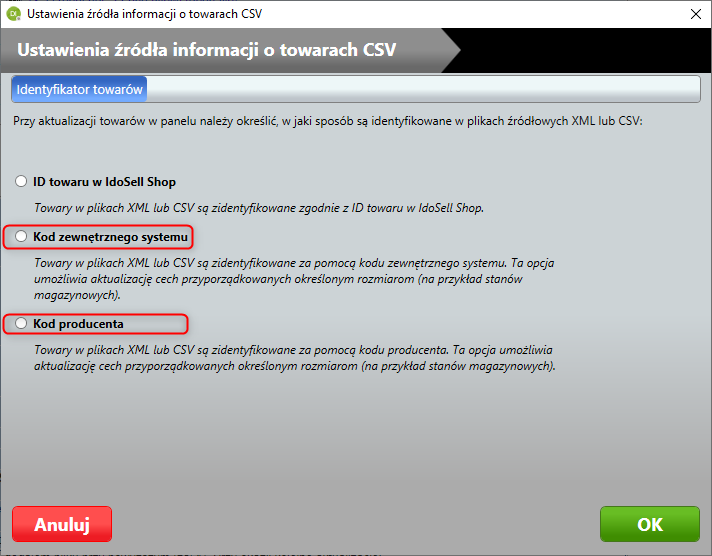 Przykładowa aktualizacja towarów - Downloader