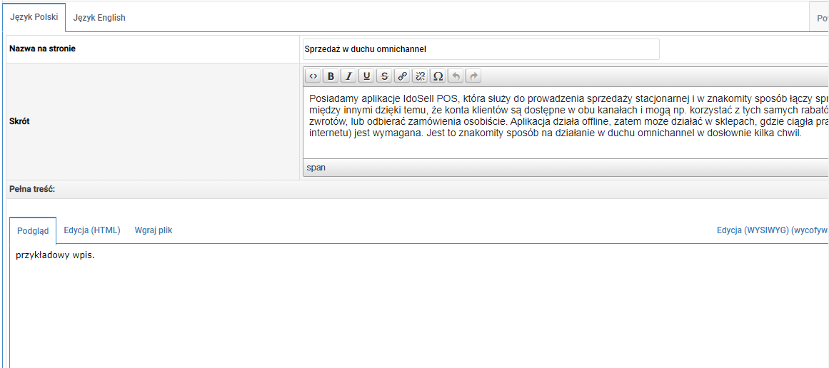 Edycja wpisu na blog - część 2