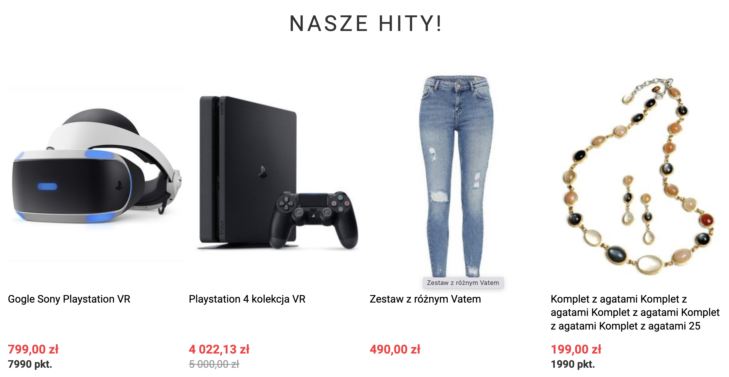 Przykładowa strefa rekomendacji w sklepie na stronie głównej