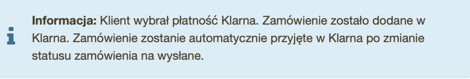 Informacja o wyborze płatności Klarna