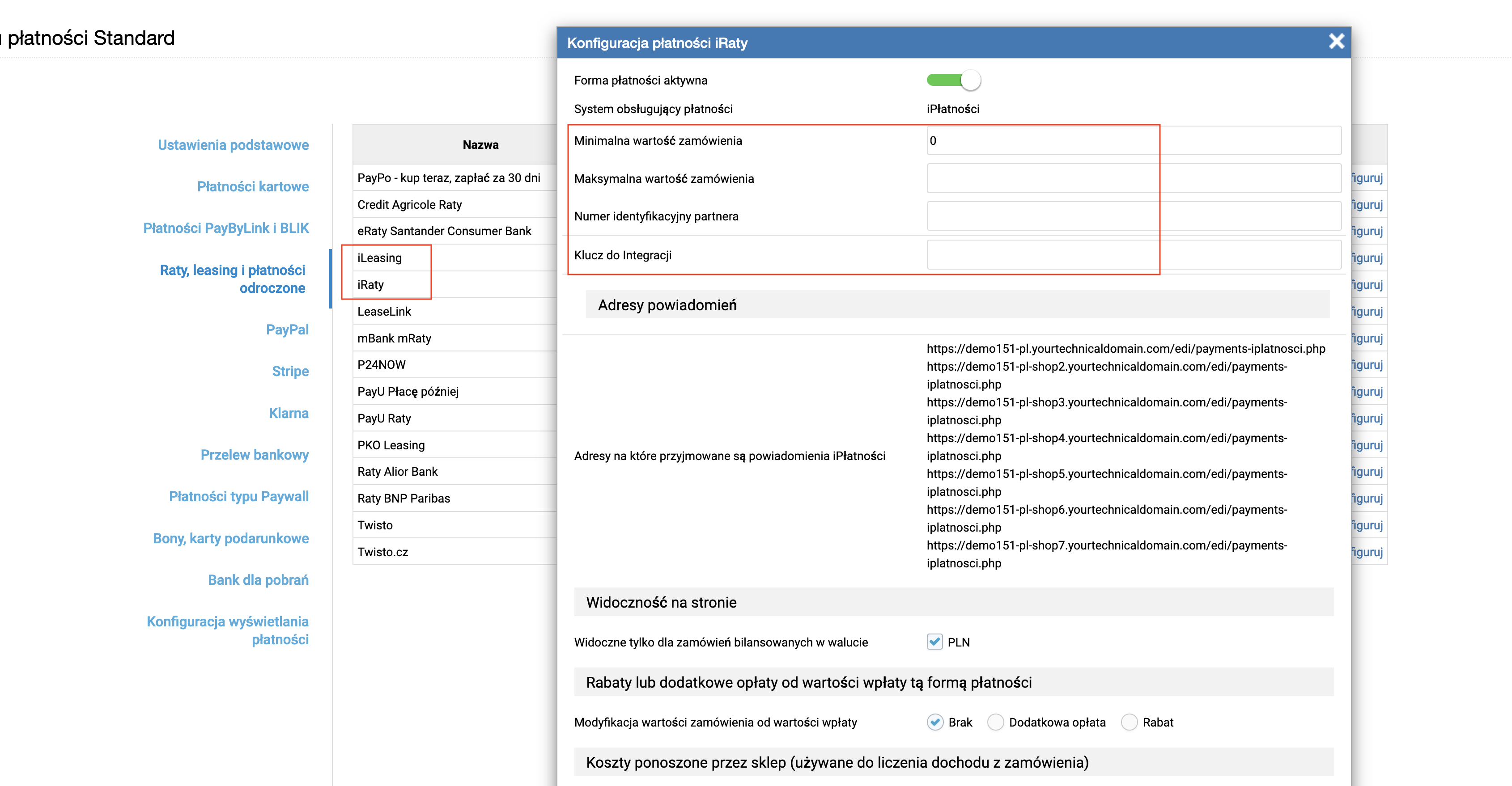 Konfiguracja płatności iRaty