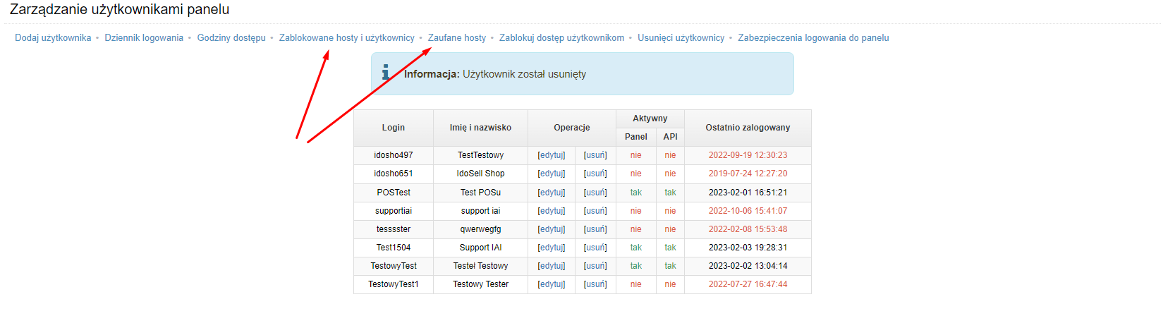 Zablokowane hosty i użytkownicy