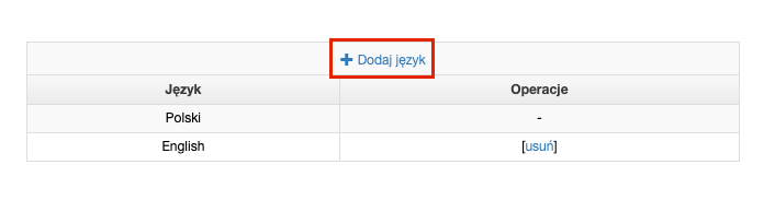 Lista języków w panelu administracyjnym