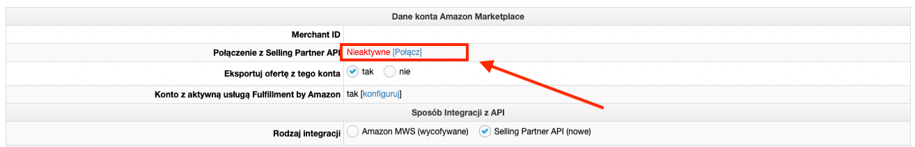 Połączenie SP API Amazon
