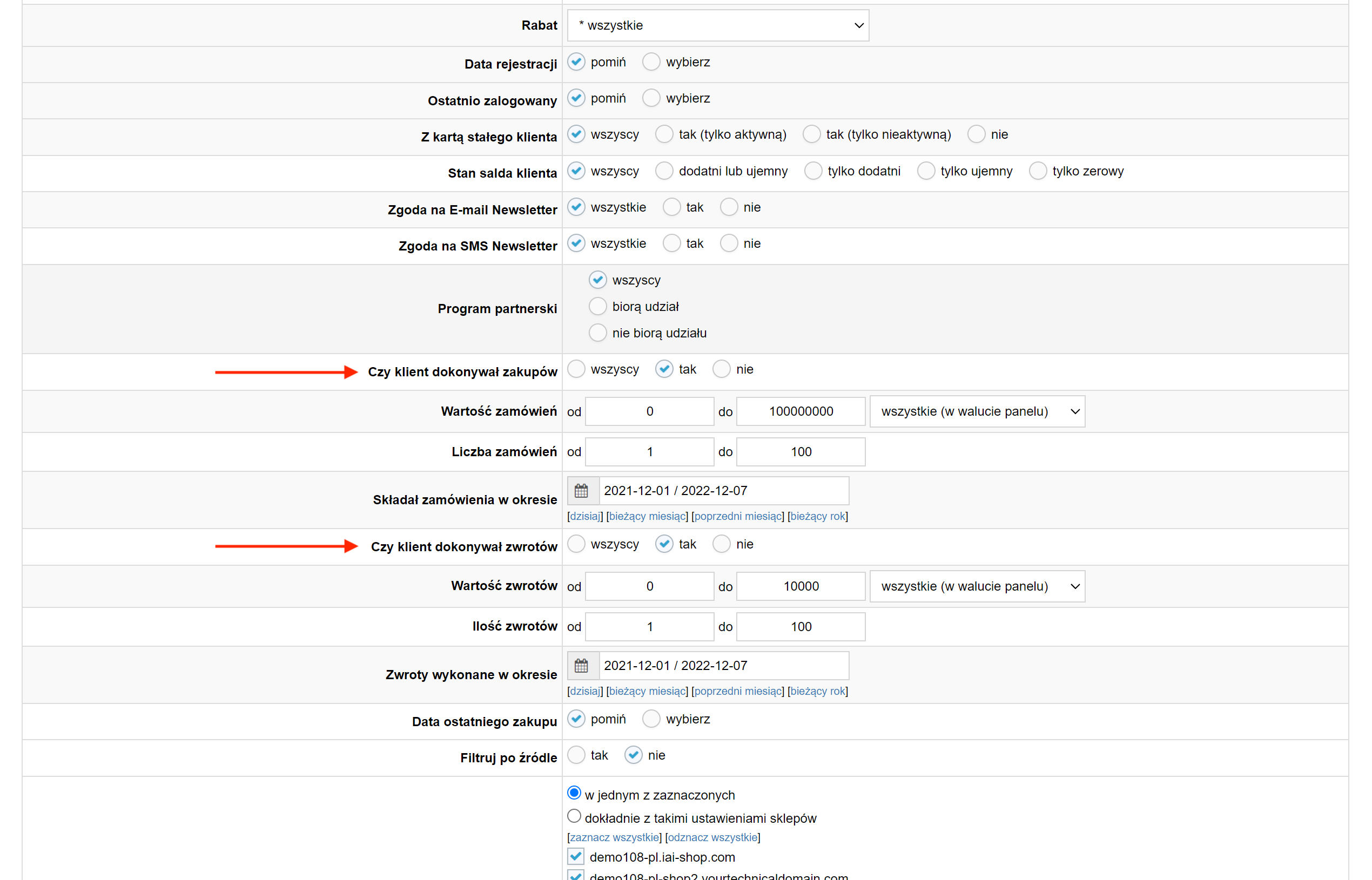 Analiza CRM klientów - wyszukiwarka zaawansowana