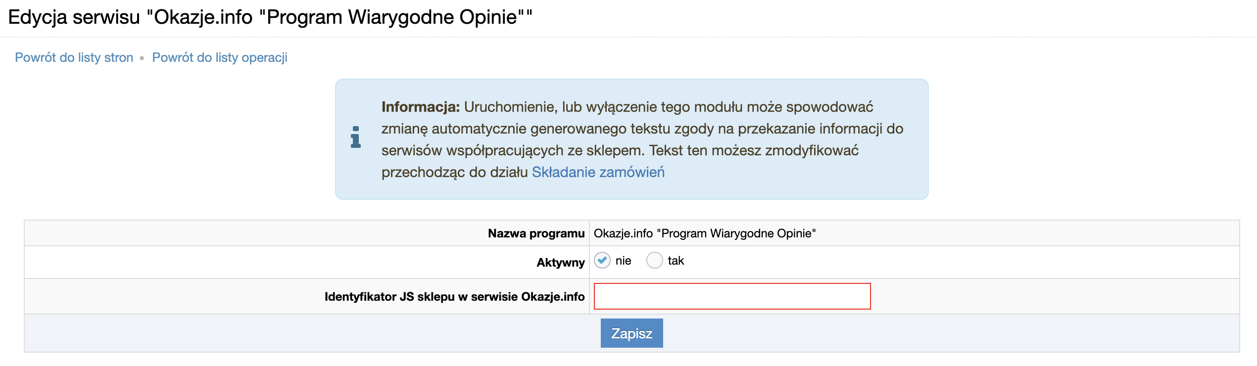 Konfiguracja - Wiarygodne Opinie Okazje.info