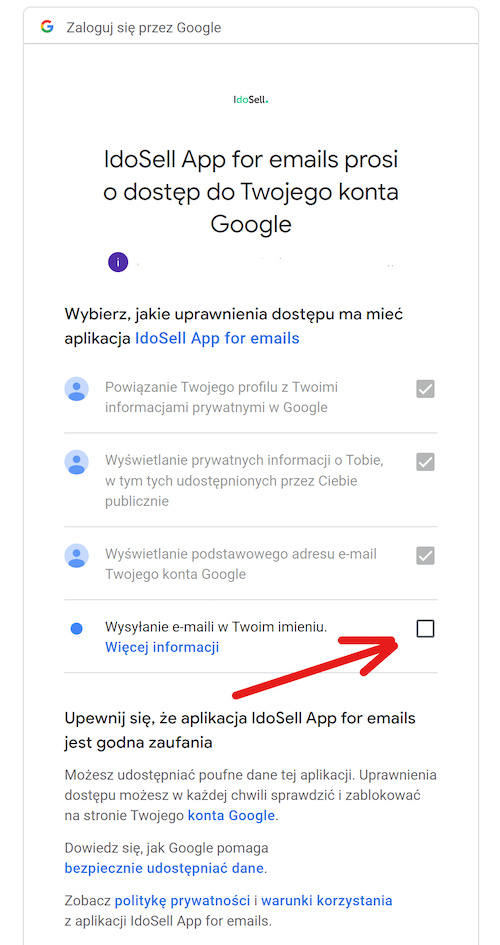 Konfiguracja skrzynki e-mail dla Google - wyrażenie zgody