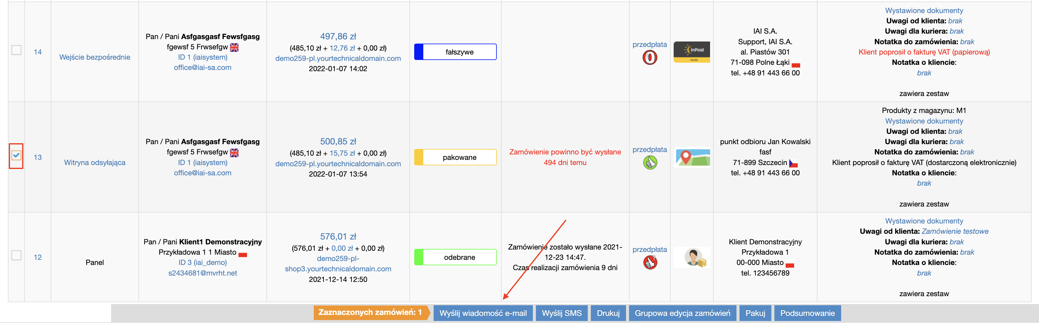 Lista zamówień