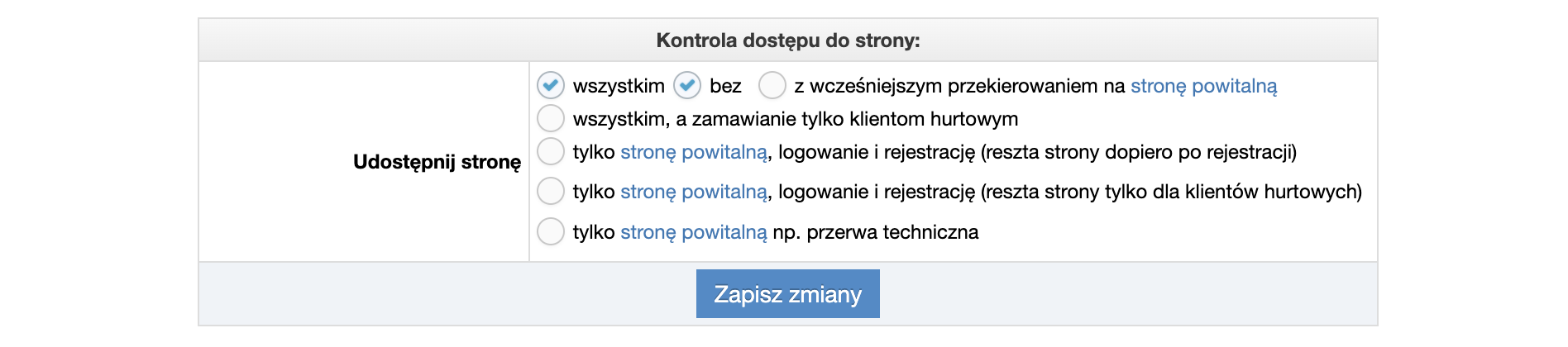 Kontrola dostępu do strony