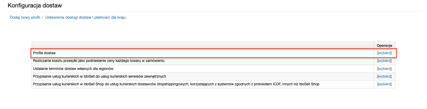 Konfiguracja profilu dostaw
