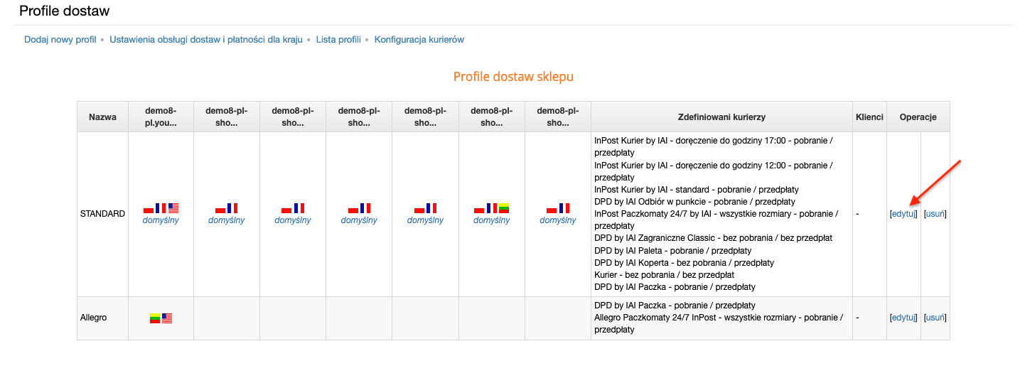 Wybór profilu dostaw