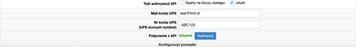 Poprawne połączenia z API UPS