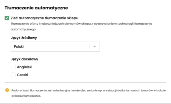 Ustawienia tłumaczeń automatycznych