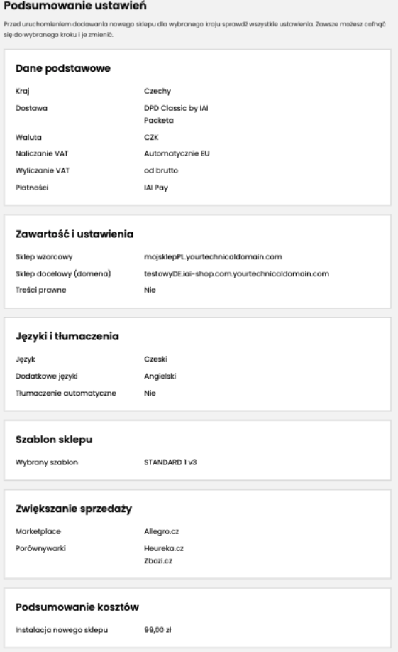 Podsumowanie ustawień