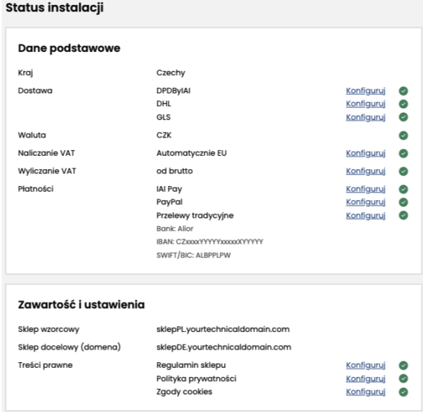 Status instalacji