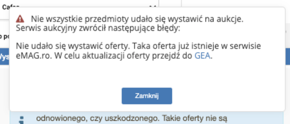 Błąd przy próbie zduplikowania ofert w eMag