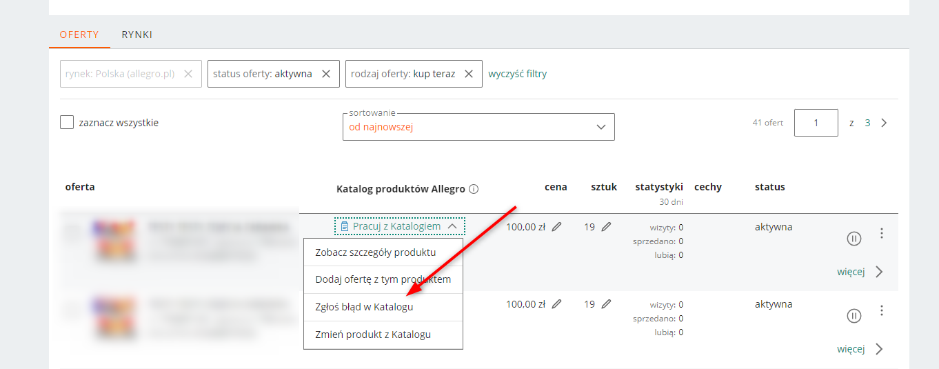 Zgłaszanie błędu w katalogu Allegro