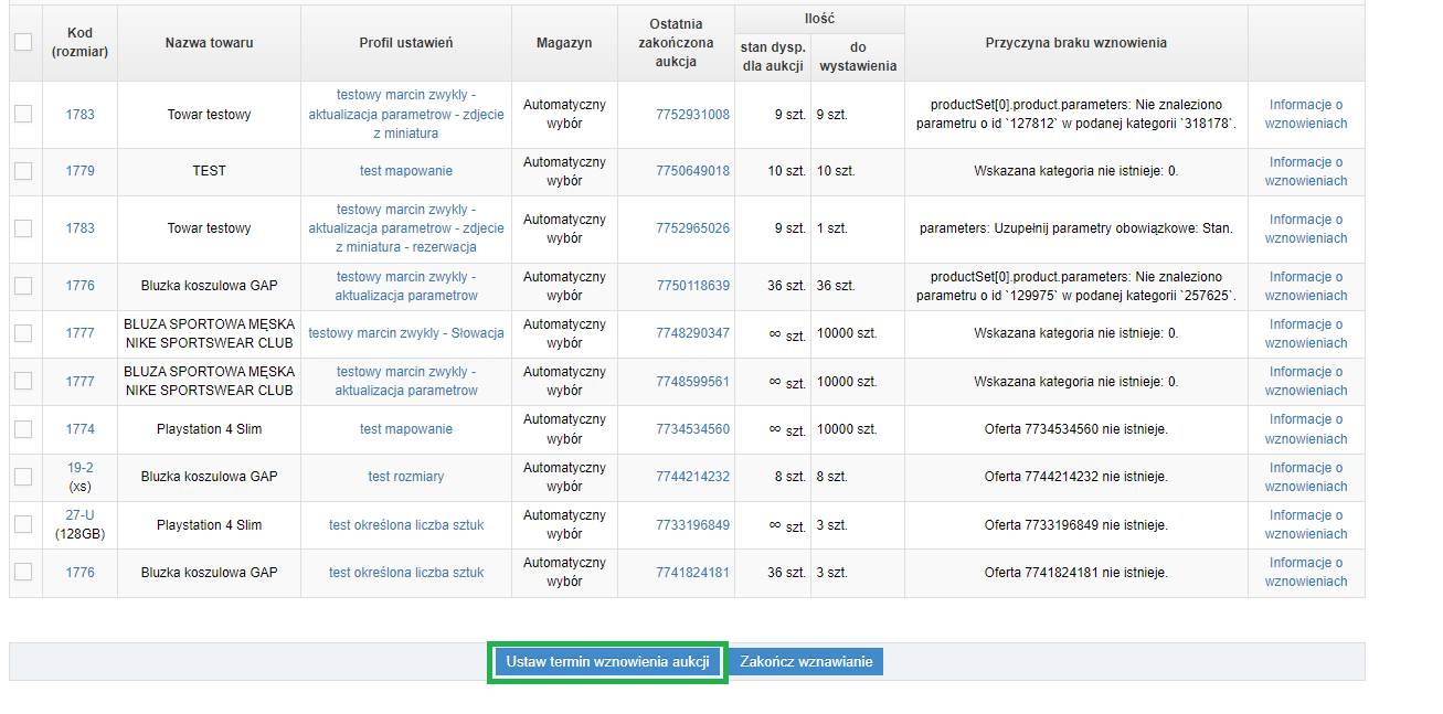 Ustawienie terminu wznowienia oferty
