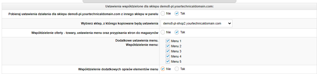 Włączanie współdzielenia menu oraz towarów w sklepie