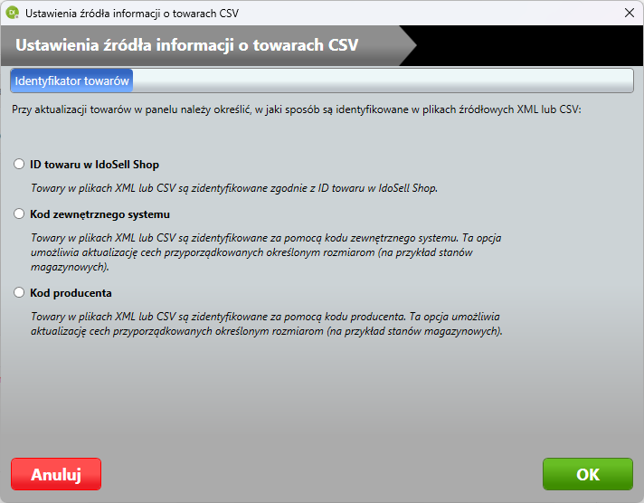 Wskazanie identyfikatora dla aktualizacji - Downloader