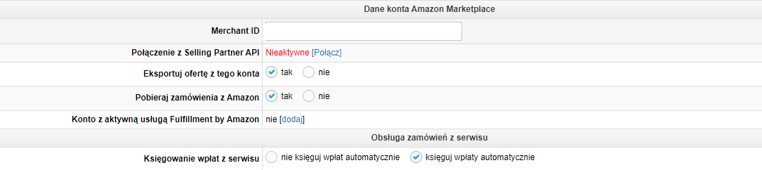 Połączenie SP API Amazon