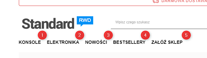 Wyróżnienie poszczególnych węzłów menu