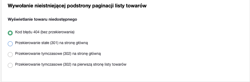 Wywołanie nieistniejącej podstrony paginacji listy towarów