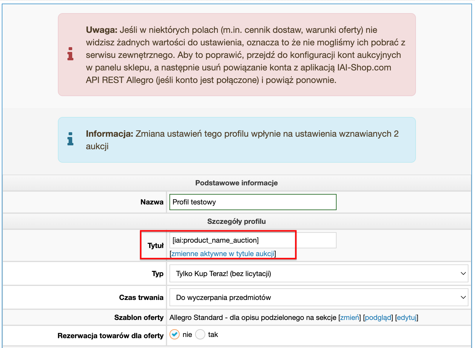 Zmienna do pobierania tytułu oferty
