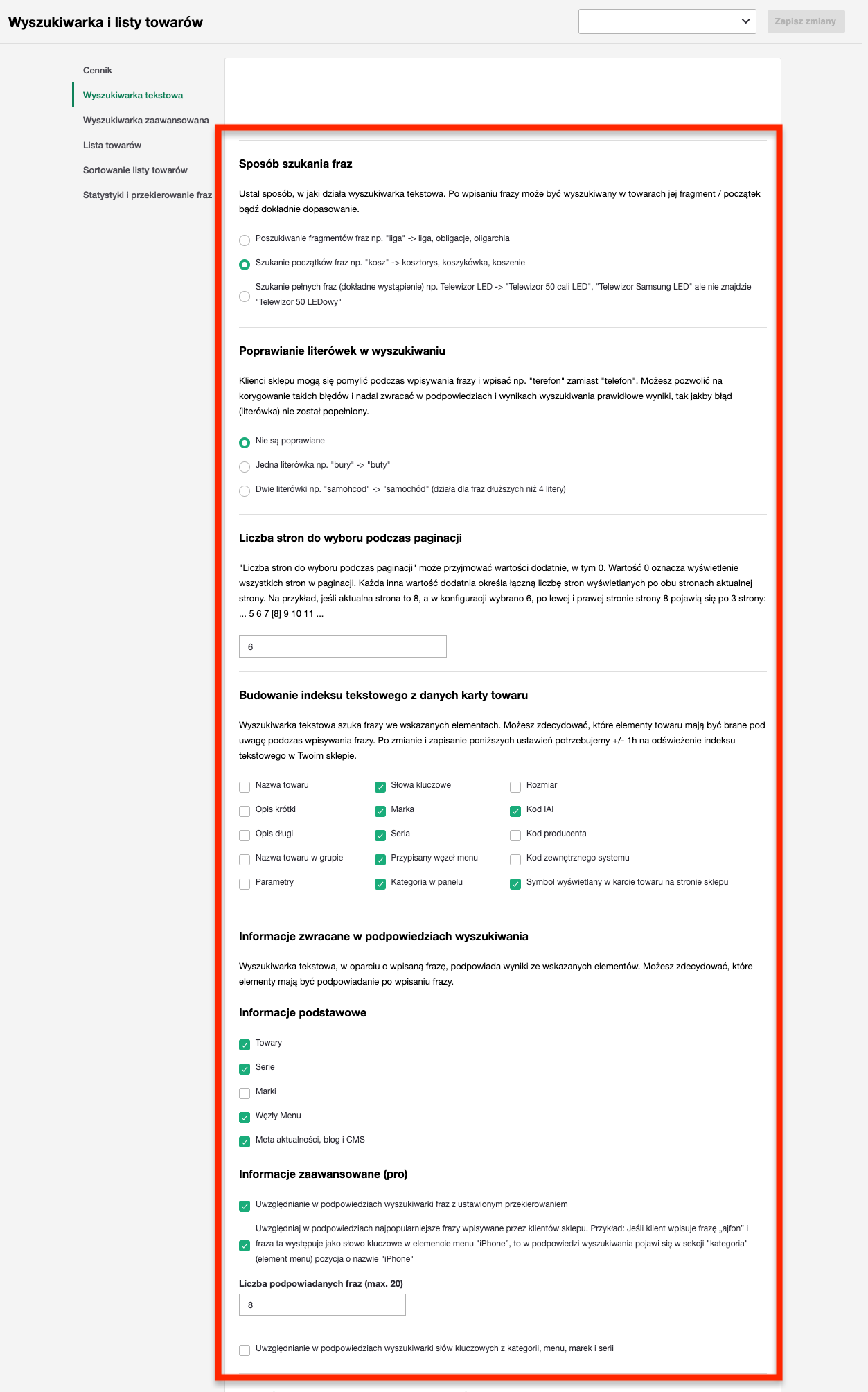 konfiguracja wyszukiwarki tekstowej w sklepie