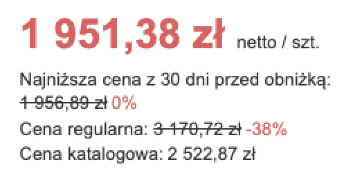 Prezentacja ceny Omnibus na karcie towaru w sklepie