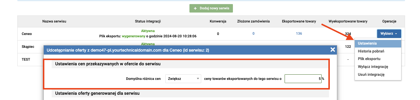 Ceny dla serwisów zewnętrznych - feed produktowy