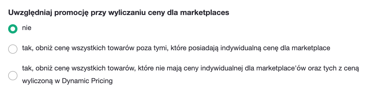 Uwzględniaj promocję przy wyliczaniu ceny dla marketplace