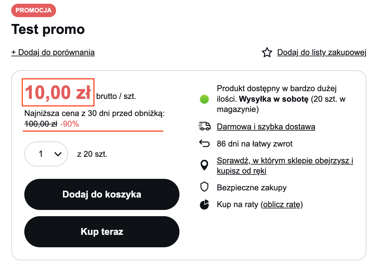 Prezentacja cen na karcie towaru
