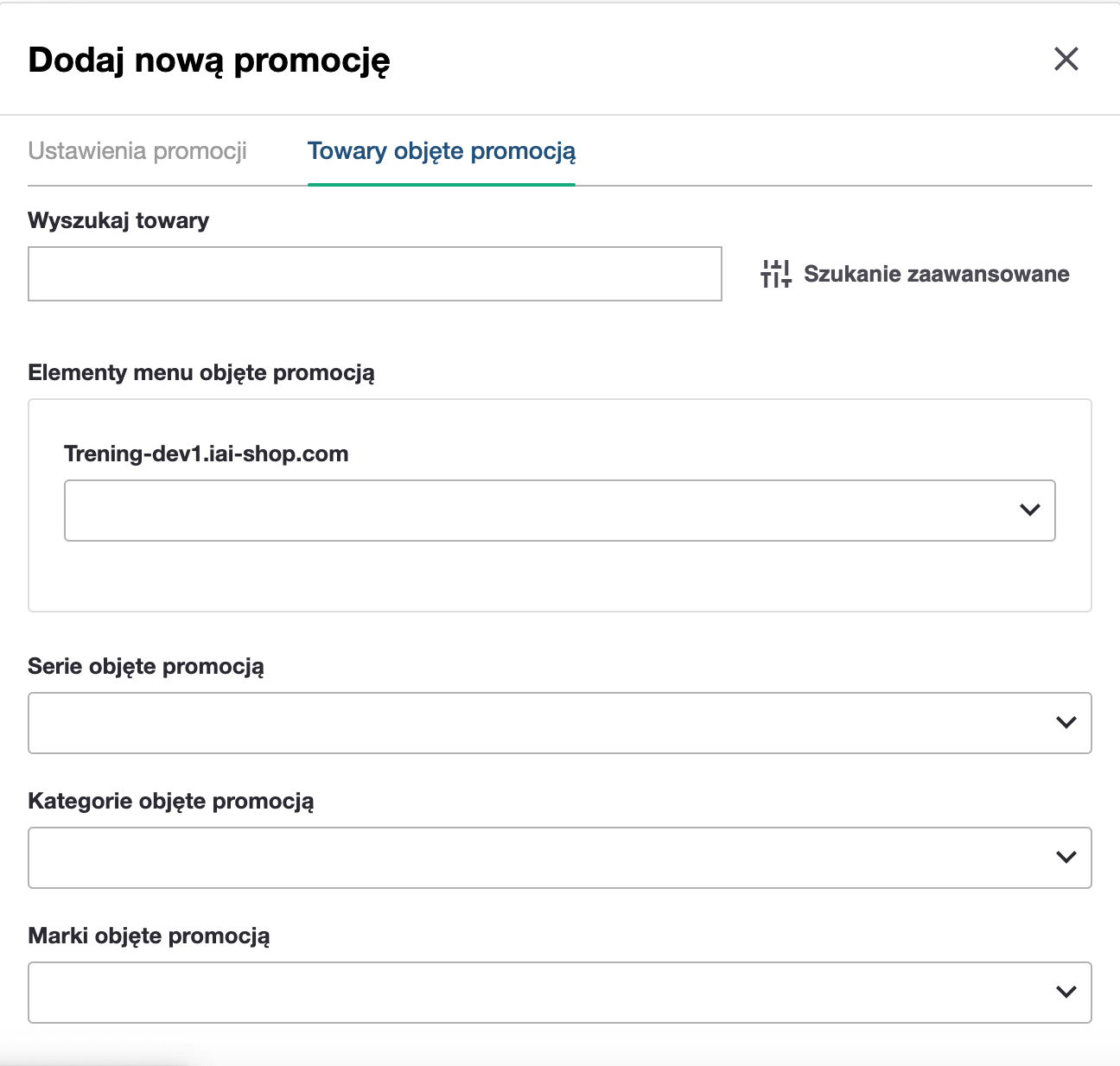 Dodawanie towaru do promocji