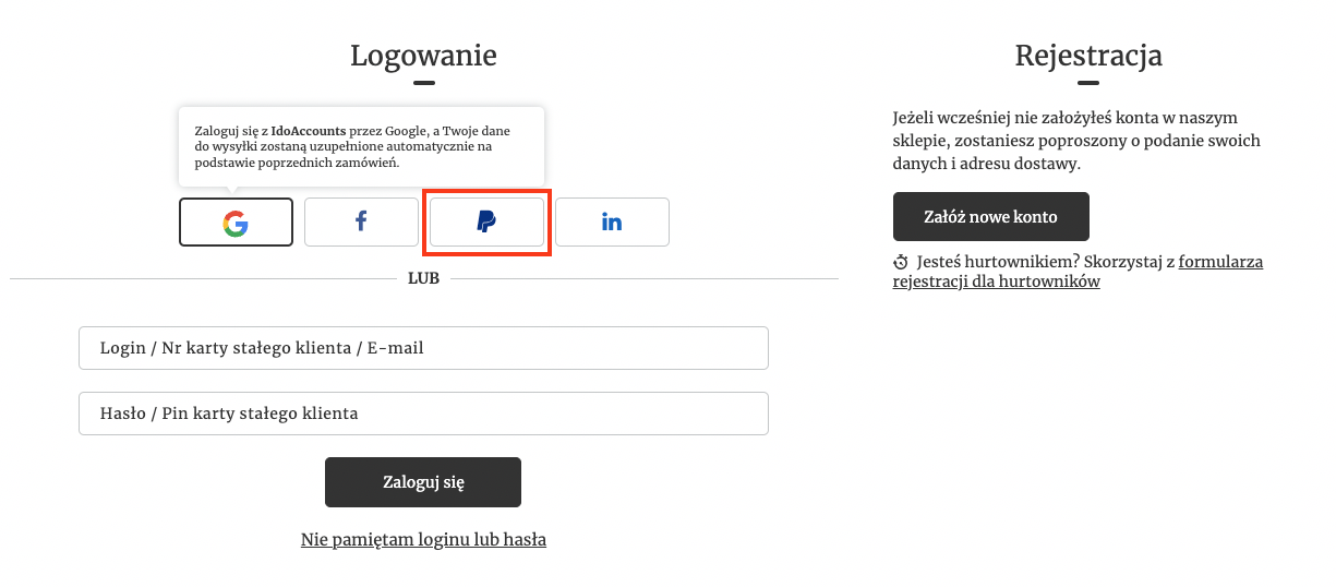 Logowanie w sklepie - ukrycie elementów