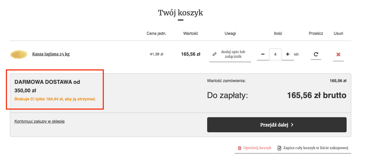darmowa dostawa - koszyk