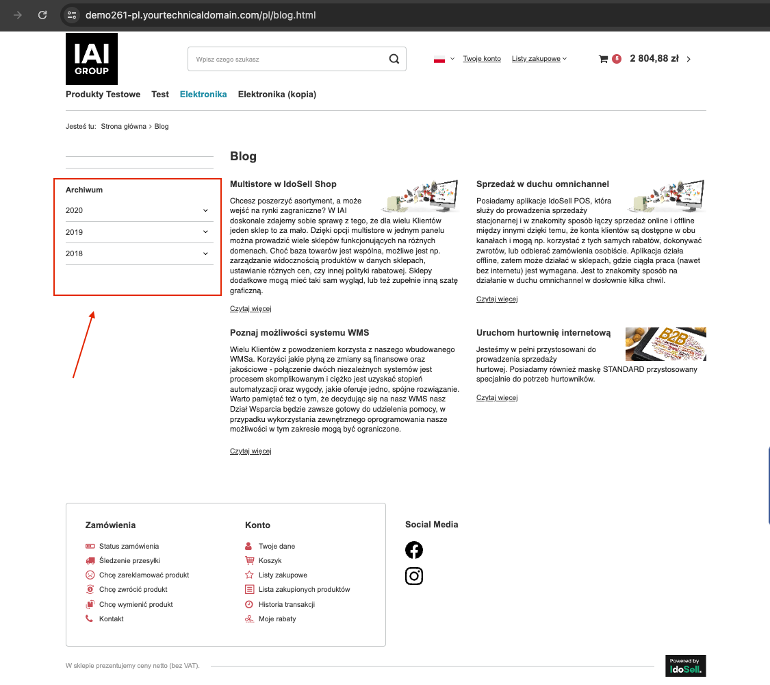 Sekcja archiwum na blogu