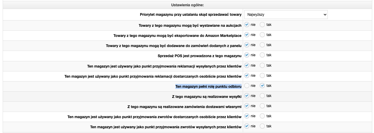 Punkt odbioru - Magazyn