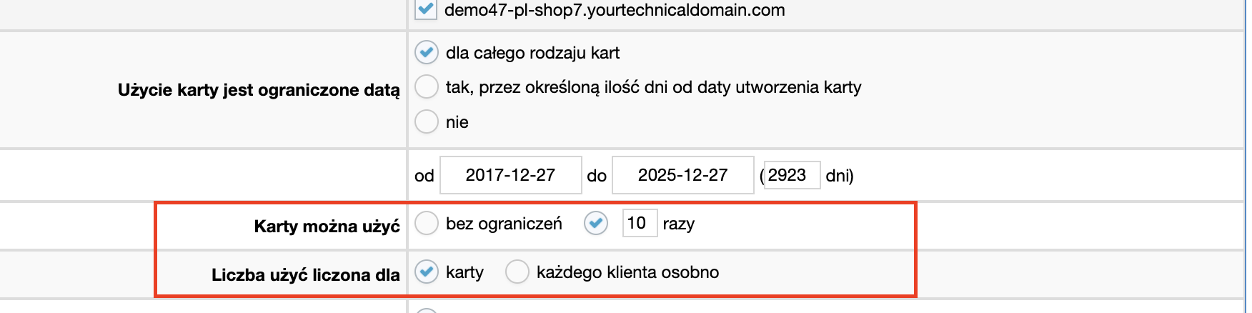 Karta rabatowa - limit użycia