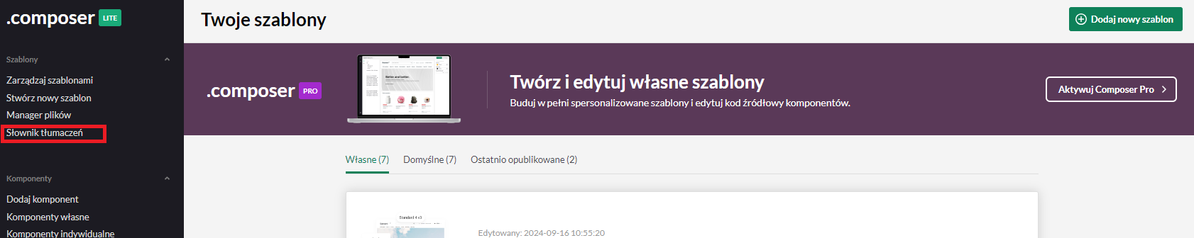 Umiejscowienie przycisku słownika tłumaczeń