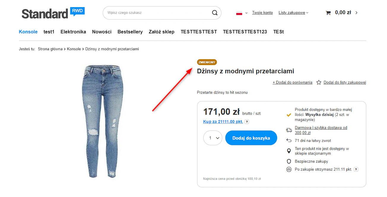widok labela na karcie towaru