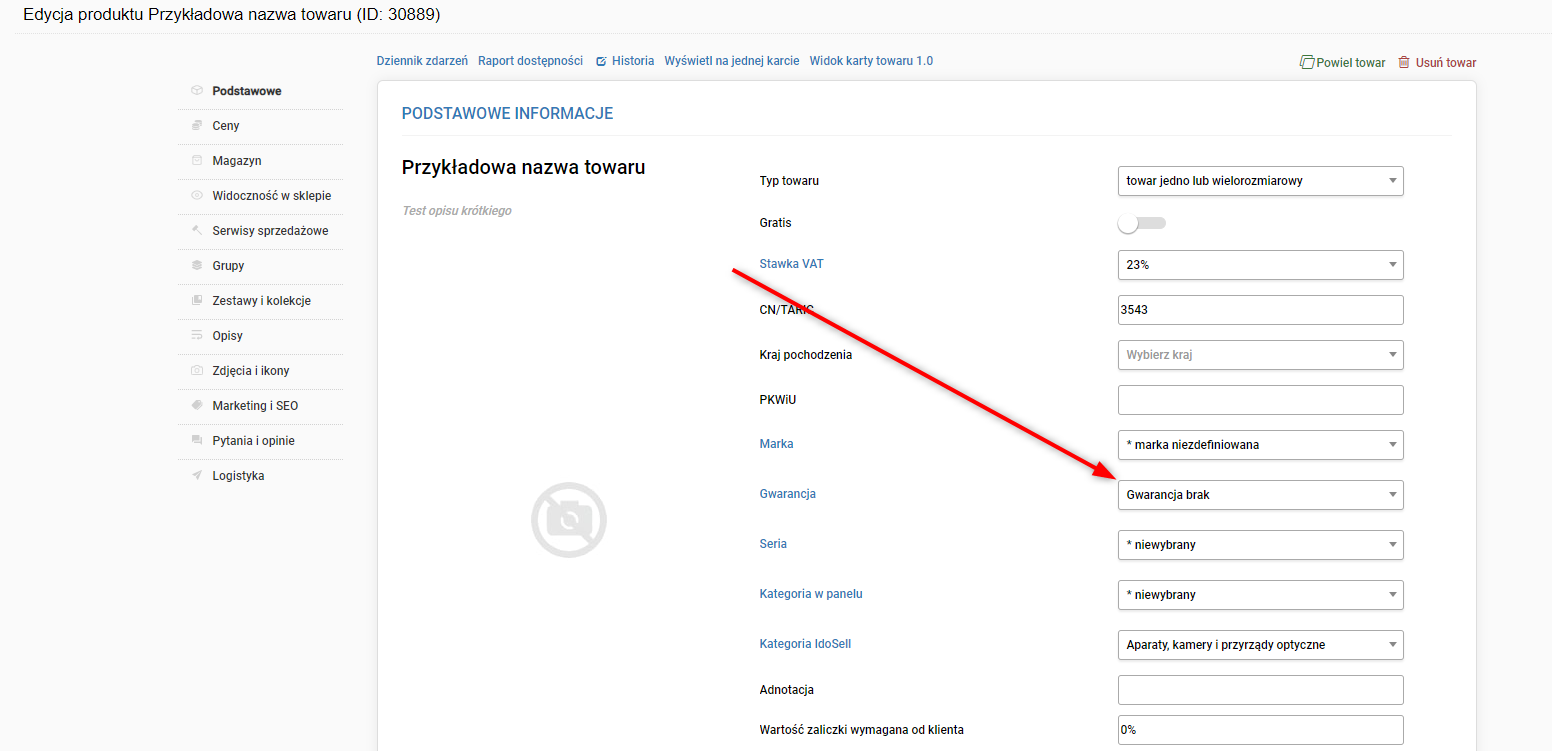 Przypisanie Gwarancji do towaru