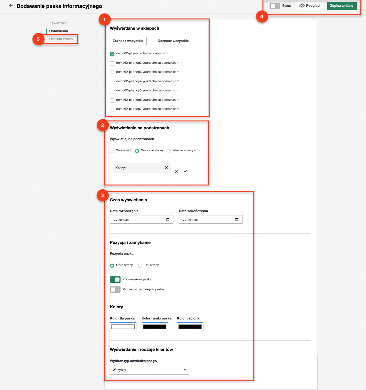 konfiguracja pasków informacyjnych